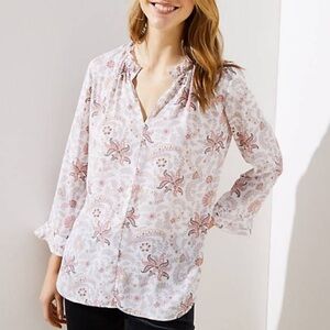 Loft tunic cream pink feminine floral blouse XL